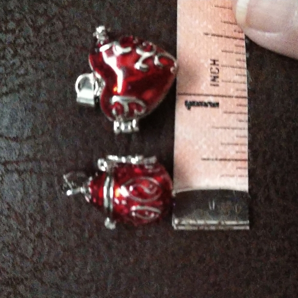 2 Cremation Keepsakes Red Enamel Heart Egg Locket Pendants Red - Picture 12 of 13
